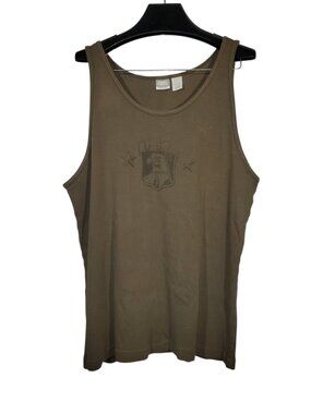 VTG Y2K Utility Ribbed Tank Top Men's XL Green USA Eagle Army Style Crest Stars